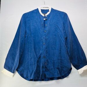 J. Crew ruffled‎ trim Navy Blouse